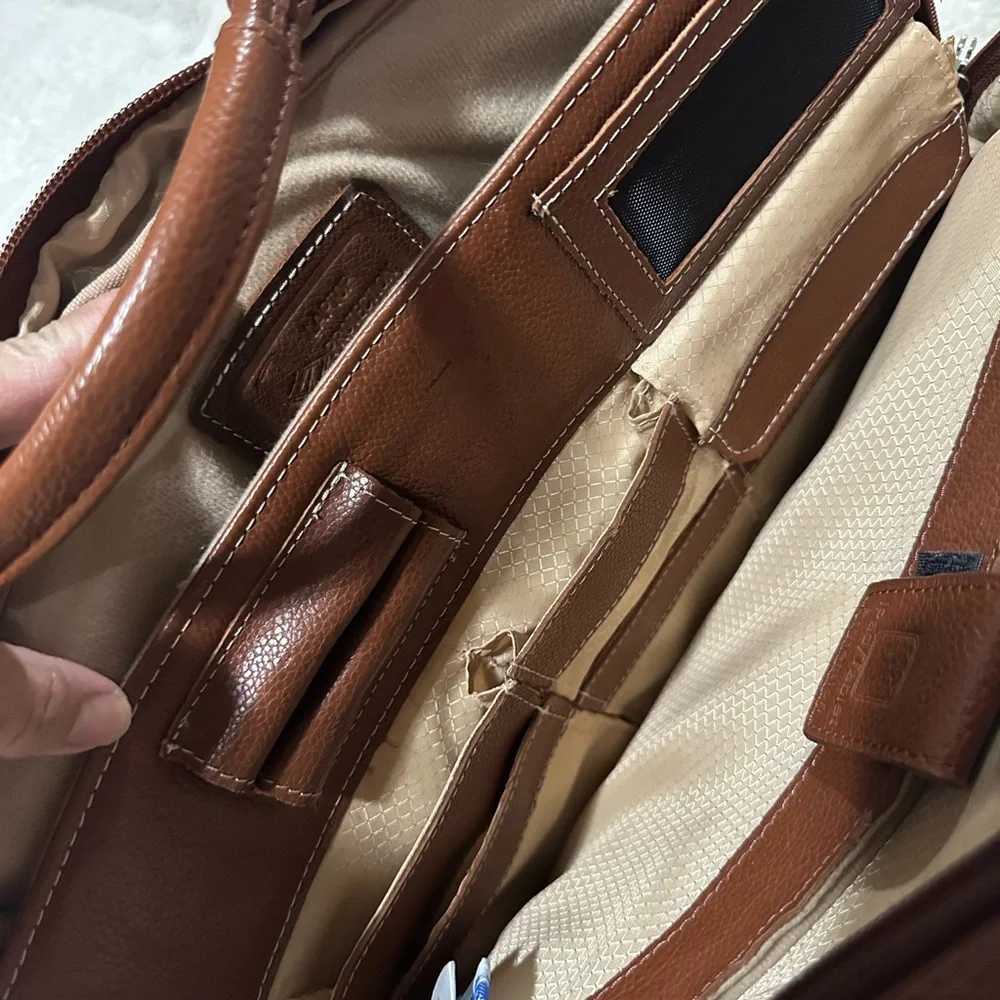 Mcklein Montclare leather laptop and tablet briefcase in a brown color